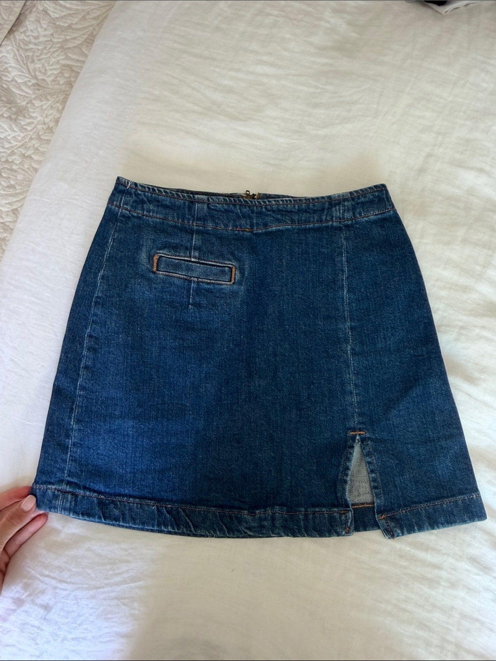 Reformation Dark Blue Denim Mini Skirt with Front Vent